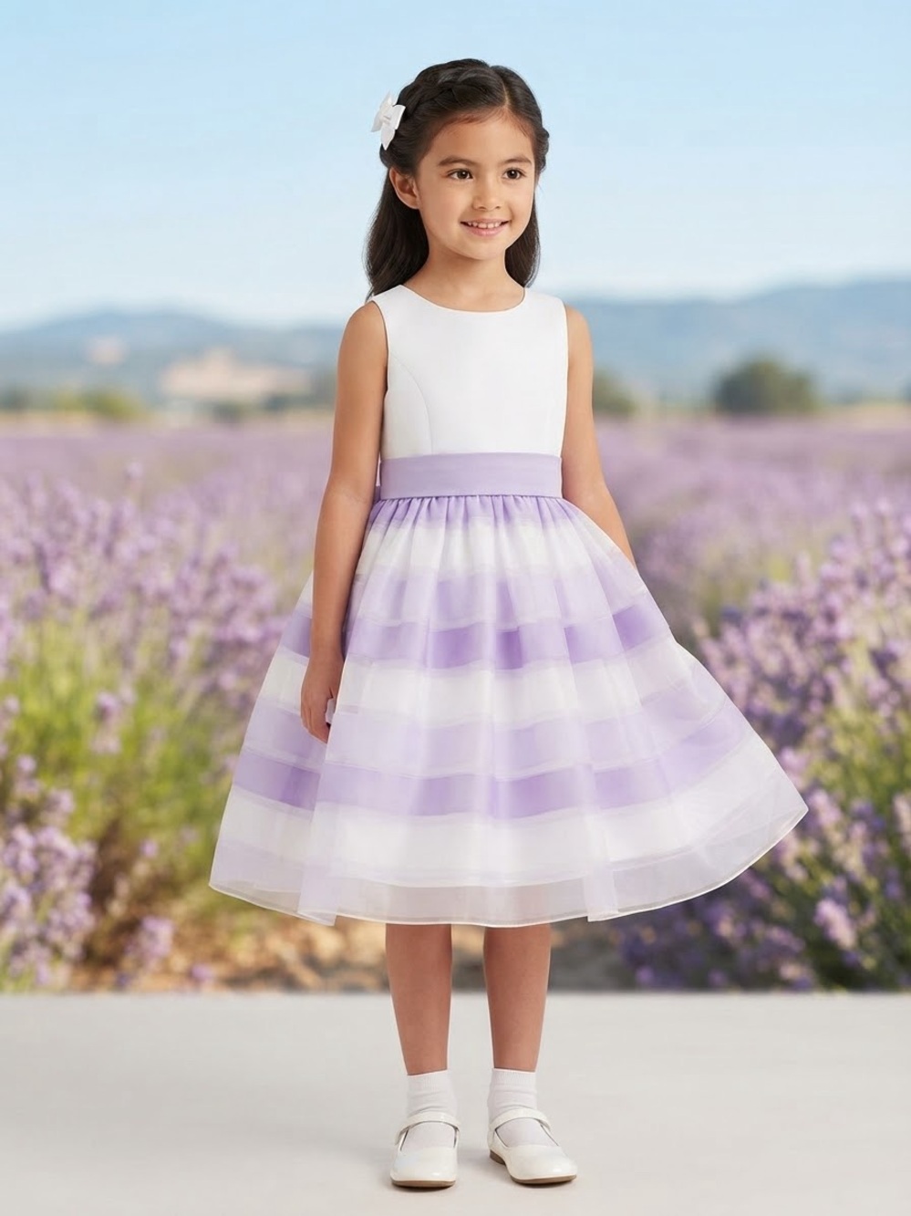 Take 50% OFF- American Princess Girls Lavender White Striped Party Dress, Sz-10